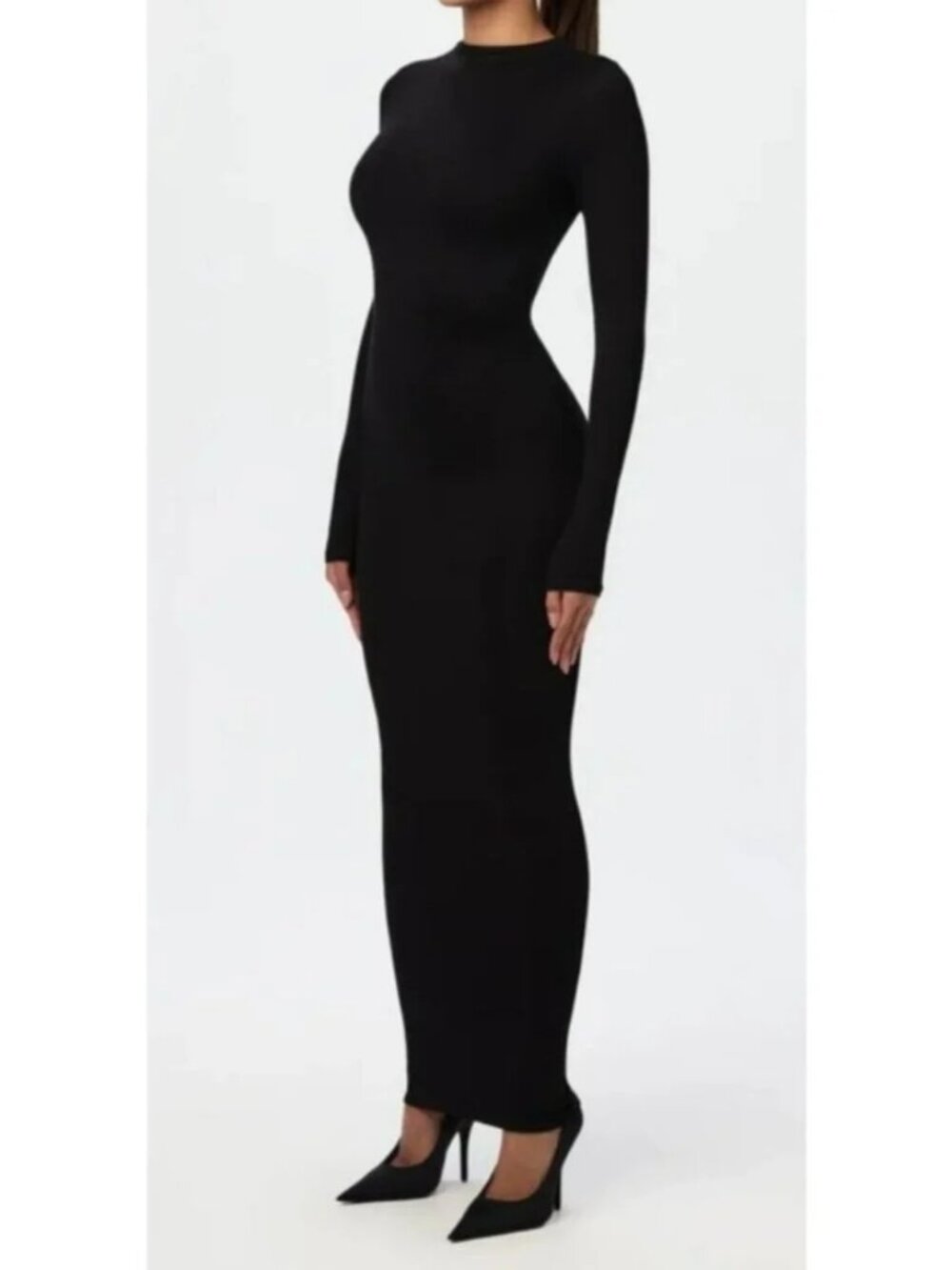 NWT Naked Wardrobe Size M Black Long Sleeve Sculpted Bodycon Mock Neck Maxi Dres